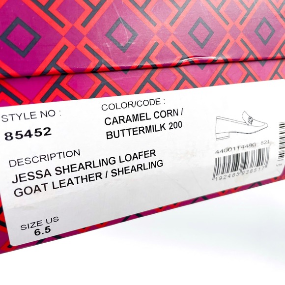 Tory Burch Jessa Shearling‎ Loafers Caramel Tan Leather Horsebit Sz 6.5 - Picture 10 of 10